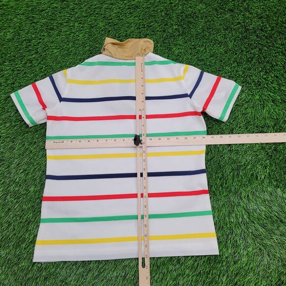 Vintage 90s MOD Striped Polo Shirt Womens Small 18x23 Hippie - Picture 6 of 11